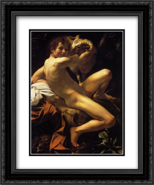 St. John the Baptist 20x24 Black Ornate Wood Framed Art Print Poster with Double Matting by Caravaggio