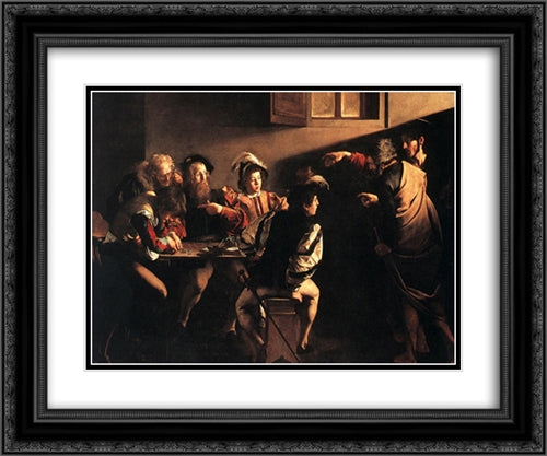 The Calling of St. Matthew 24x20 Black Ornate Wood Framed Art Print Poster with Double Matting by Caravaggio