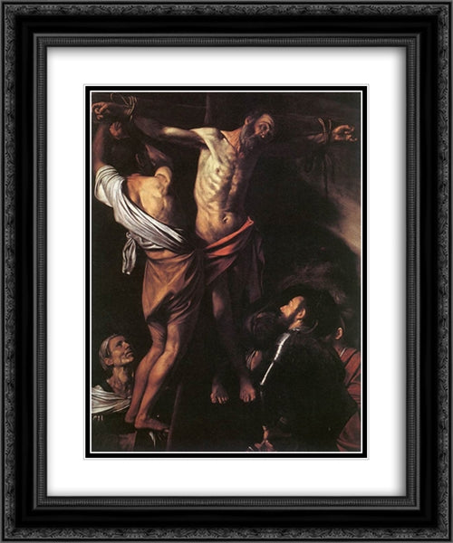 The Crucifixion of St. Andrew 20x24 Black Ornate Wood Framed Art Print Poster with Double Matting by Caravaggio