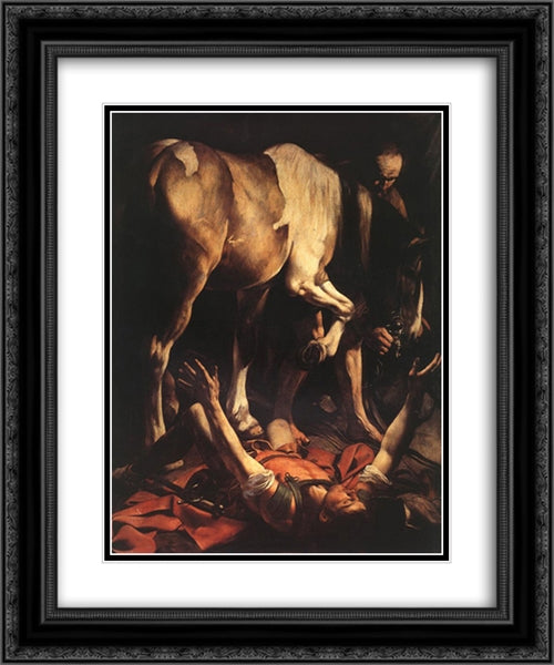 The Conversion on the Way to Damascus 20x24 Black Ornate Wood Framed Art Print Poster with Double Matting by Caravaggio