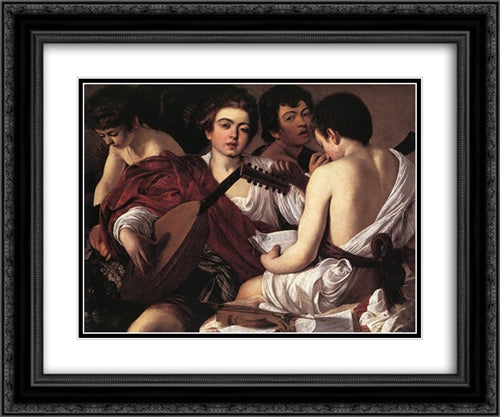 The Musicians 24x20 Black Ornate Wood Framed Art Print Poster with Double Matting by Caravaggio