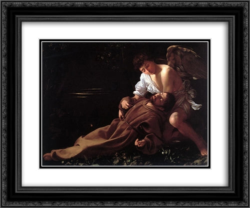 St. Francis in Ecstasy 24x20 Black Ornate Wood Framed Art Print Poster with Double Matting by Caravaggio