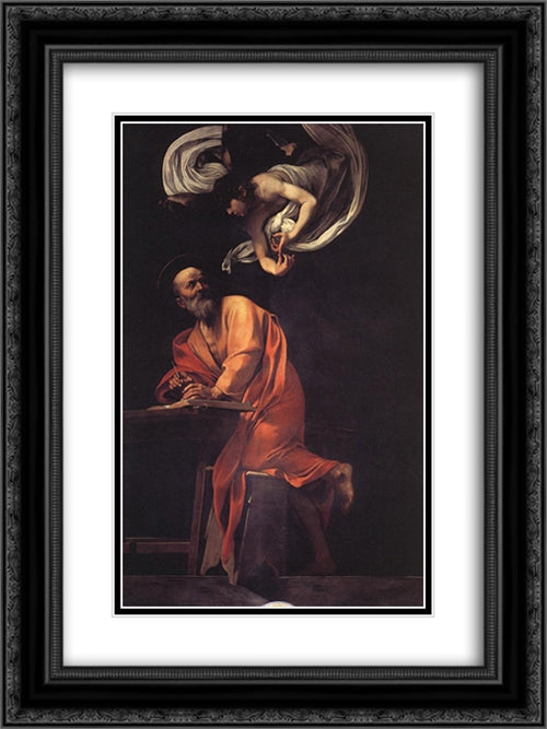 The Inspiration of Saint Matthew 18x24 Black Ornate Wood Framed Art Print Poster with Double Matting by Caravaggio