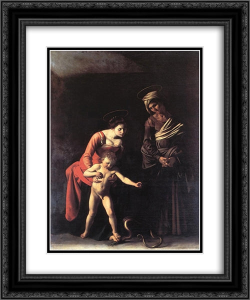 Madonna with the Serpent 20x24 Black Ornate Wood Framed Art Print Poster with Double Matting by Caravaggio