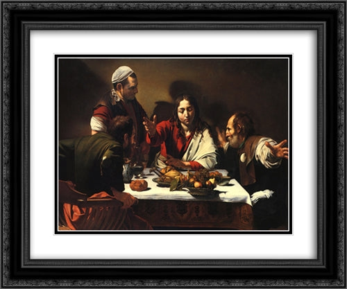 The Supper at Emmaus 24x20 Black Ornate Wood Framed Art Print Poster with Double Matting by Caravaggio