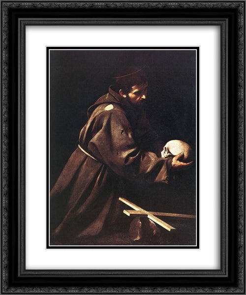 St. Francis 20x24 Black Ornate Wood Framed Art Print Poster with Double Matting by Caravaggio