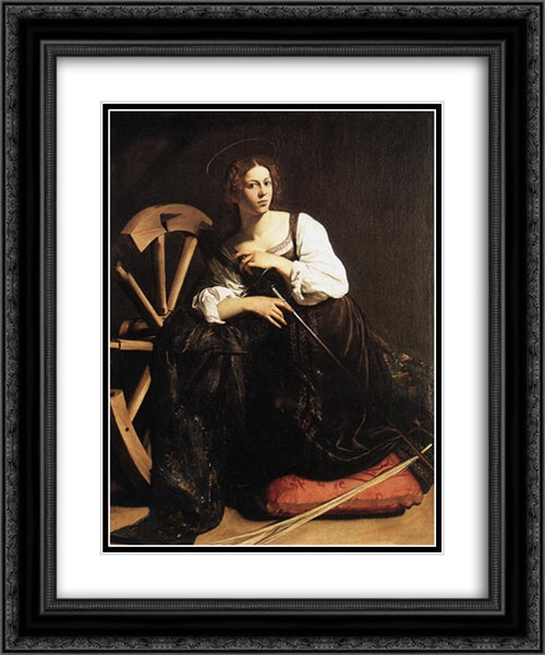 St. Catherine of Alexandria 20x24 Black Ornate Wood Framed Art Print Poster with Double Matting by Caravaggio