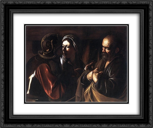 The Denial of St. Peter 24x20 Black Ornate Wood Framed Art Print Poster with Double Matting by Caravaggio