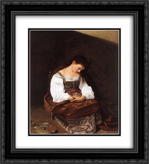 Magdalene 20x22 Black Ornate Wood Framed Art Print Poster with Double Matting by Caravaggio