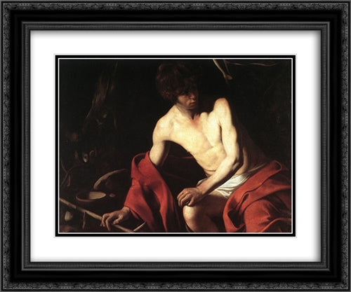 St. John the Baptist 24x20 Black Ornate Wood Framed Art Print Poster with Double Matting by Caravaggio