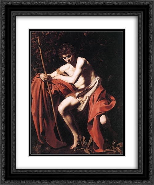 St. John the Baptist 20x24 Black Ornate Wood Framed Art Print Poster with Double Matting by Caravaggio