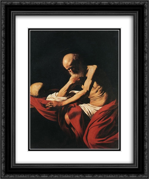 St. Jerome 20x24 Black Ornate Wood Framed Art Print Poster with Double Matting by Caravaggio