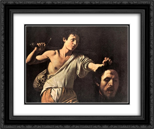 David 24x20 Black Ornate Wood Framed Art Print Poster with Double Matting by Caravaggio