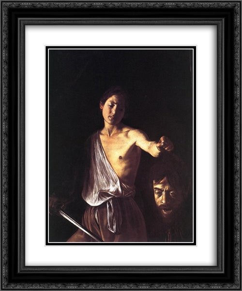 David 20x24 Black Ornate Wood Framed Art Print Poster with Double Matting by Caravaggio