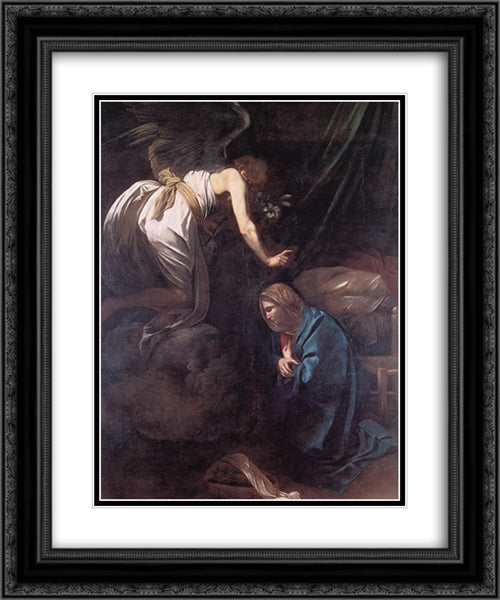 The Annunciation 20x24 Black Ornate Wood Framed Art Print Poster with Double Matting by Caravaggio