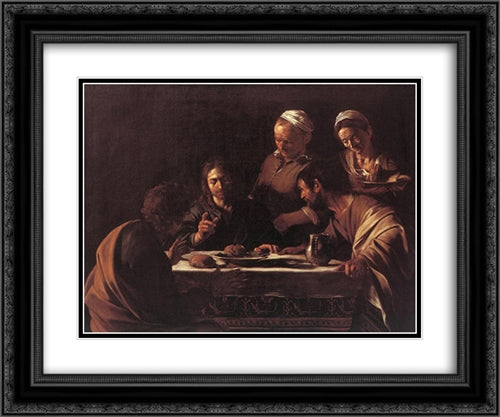 Supper at Emmaus 24x20 Black Ornate Wood Framed Art Print Poster with Double Matting by Caravaggio