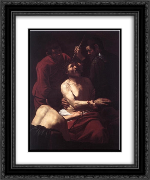 The Crowning with Thorns 20x24 Black Ornate Wood Framed Art Print Poster with Double Matting by Caravaggio