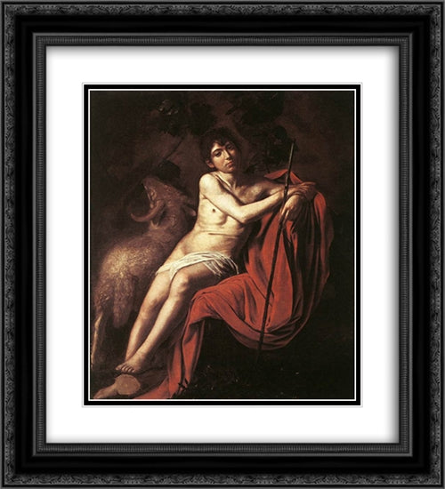 St. John the Baptist 20x22 Black Ornate Wood Framed Art Print Poster with Double Matting by Caravaggio