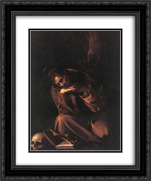 St. Francis 20x24 Black Ornate Wood Framed Art Print Poster with Double Matting by Caravaggio