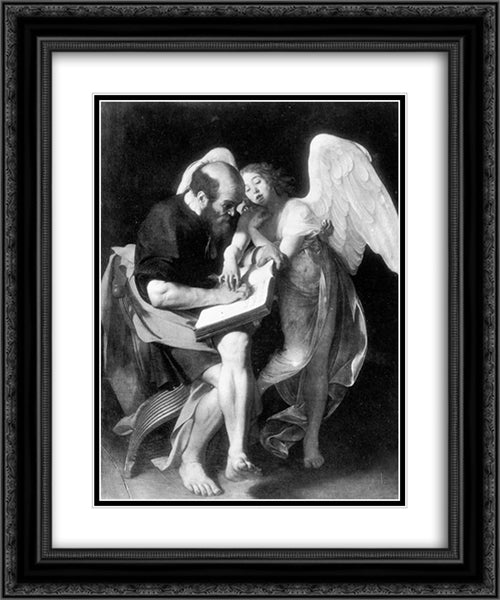 St. Matthew and the Angel 20x24 Black Ornate Wood Framed Art Print Poster with Double Matting by Caravaggio