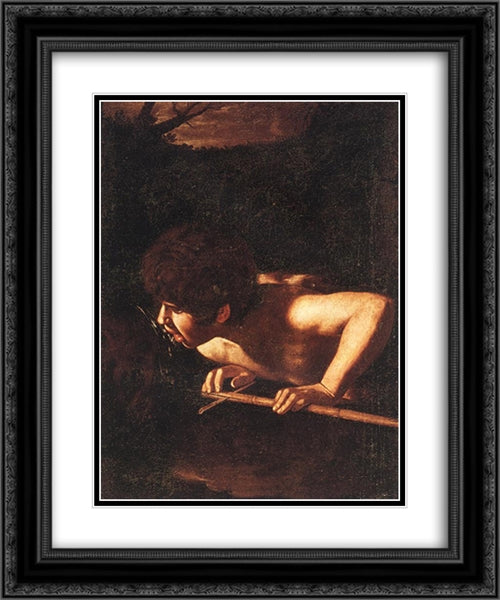 St. John the Baptist at the Well 20x24 Black Ornate Wood Framed Art Print Poster with Double Matting by Caravaggio