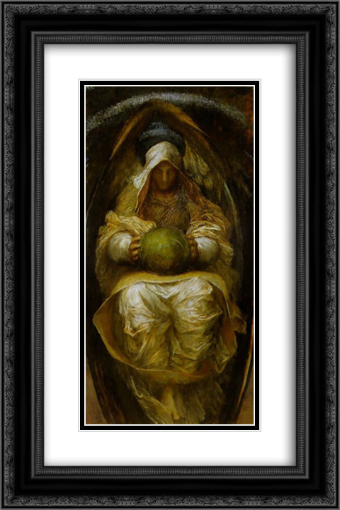 The Recording Angel 16x24 Black Ornate Wood Framed Art Print Poster with Double Matting by Watts, George Frederick