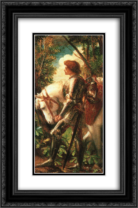 Sir Galahad 16x24 Black Ornate Wood Framed Art Print Poster with Double Matting by Watts, George Frederick