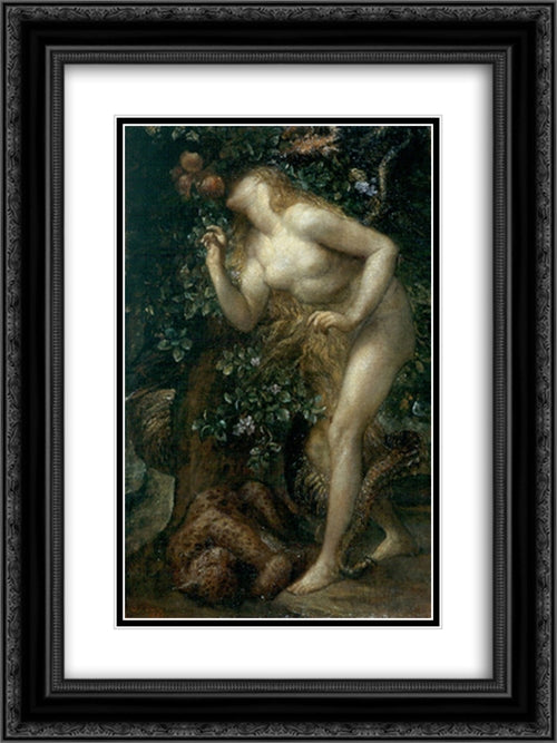 Eve Tempted 18x24 Black Ornate Wood Framed Art Print Poster with Double Matting by Watts, George Frederick