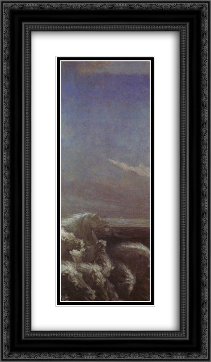 Neptune's Horses 14x24 Black Ornate Wood Framed Art Print Poster with Double Matting by Watts, George Frederick