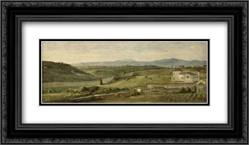 Panoramic Landscape with a Farmhouse 24x14 Black Ornate Wood Framed Art Print Poster with Double Matting by Watts, George Frederick