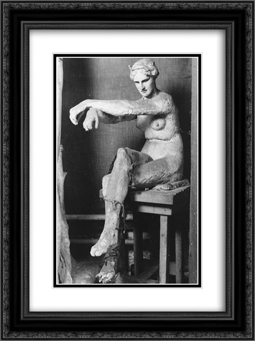 Seated Female Nude 18x24 Black Ornate Wood Framed Art Print Poster with Double Matting by Watts, George Frederick