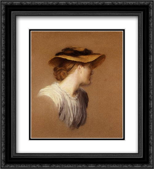 Portrait Of The Artist's Wife Mary 20x22 Black Ornate Wood Framed Art Print Poster with Double Matting by Watts, George Frederick