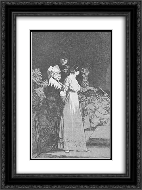 Caprichos - Plate 2: They Say Yes and Give their Hand to the First Comer 18x24 Black Ornate Wood Framed Art Print Poster with Double Matting by Goya, Francisco