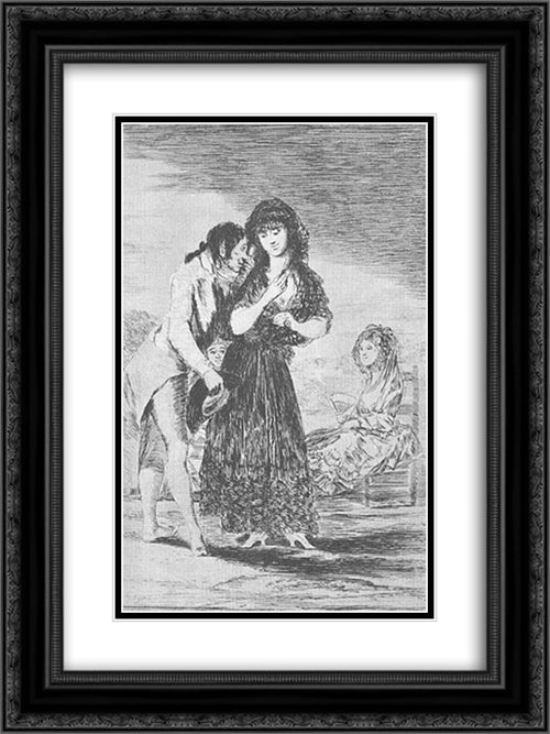 Caprichos - Plate 7: Even Thus he Cannot Make her Out 18x24 Black Ornate Wood Framed Art Print Poster with Double Matting by Goya, Francisco