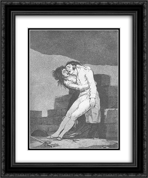 Caprichos - Plate 10: Love and Death 20x24 Black Ornate Wood Framed Art Print Poster with Double Matting by Goya, Francisco