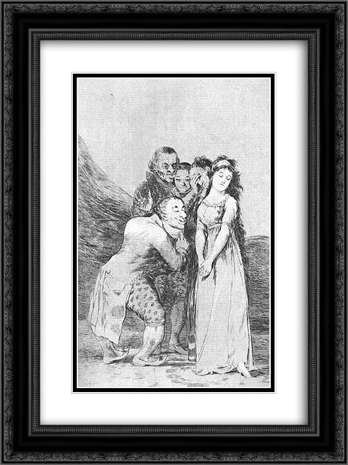 Caprichos - Plate 14: What a Sacrifice! 18x24 Black Ornate Wood Framed Art Print Poster with Double Matting by Goya, Francisco