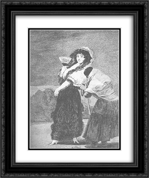 Caprichos - Plate 16: For Heaven's Sake - and it was her Mother 20x24 Black Ornate Wood Framed Art Print Poster with Double Matting by Goya, Francisco