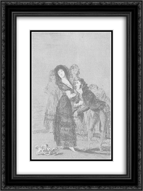 Caprichos - Plate 27: Which of them is More Overcome? 18x24 Black Ornate Wood Framed Art Print Poster with Double Matting by Goya, Francisco