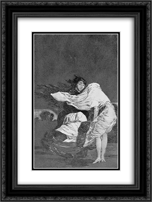 Caprichos - Plate 36: A Bad Night 18x24 Black Ornate Wood Framed Art Print Poster with Double Matting by Goya, Francisco