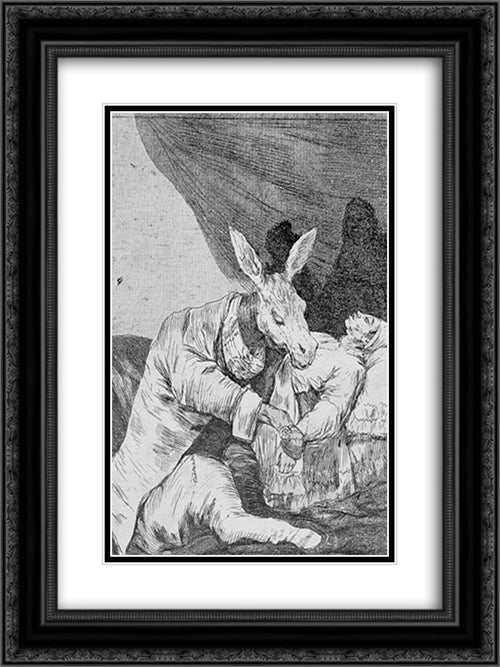 Caprichos - Plate 40: Of What Ill Will he Die? 18x24 Black Ornate Wood Framed Art Print Poster with Double Matting by Goya, Francisco