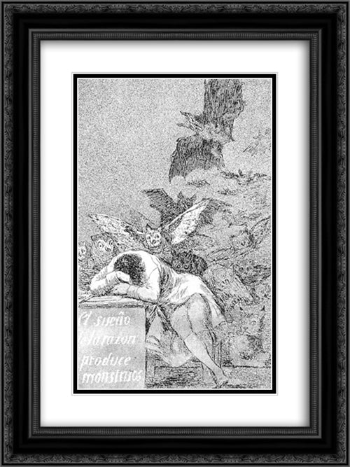 Caprichos - Plate 43: The Sleep of Reason Produces Monsters 18x24 Black Ornate Wood Framed Art Print Poster with Double Matting by Goya, Francisco