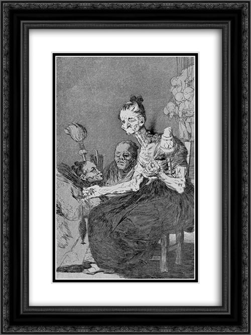 Caprichos - Plate 44: They Spin Finely 18x24 Black Ornate Wood Framed Art Print Poster with Double Matting by Goya, Francisco