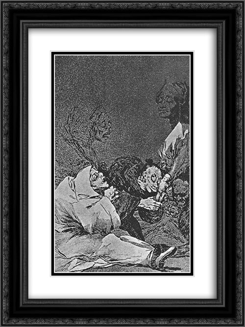 Caprichos - Plate 47: Homage to the Master 18x24 Black Ornate Wood Framed Art Print Poster with Double Matting by Goya, Francisco