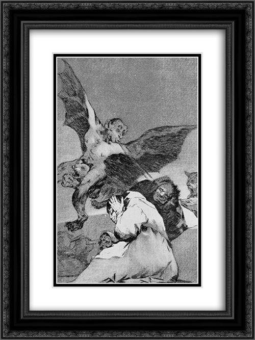 Caprichos - Plate 48: Tale-Bearers: Blasts of Wind 18x24 Black Ornate Wood Framed Art Print Poster with Double Matting by Goya, Francisco