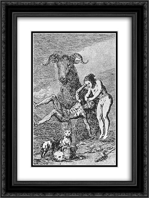 Caprichos - Plate 60: Experiments 18x24 Black Ornate Wood Framed Art Print Poster with Double Matting by Goya, Francisco