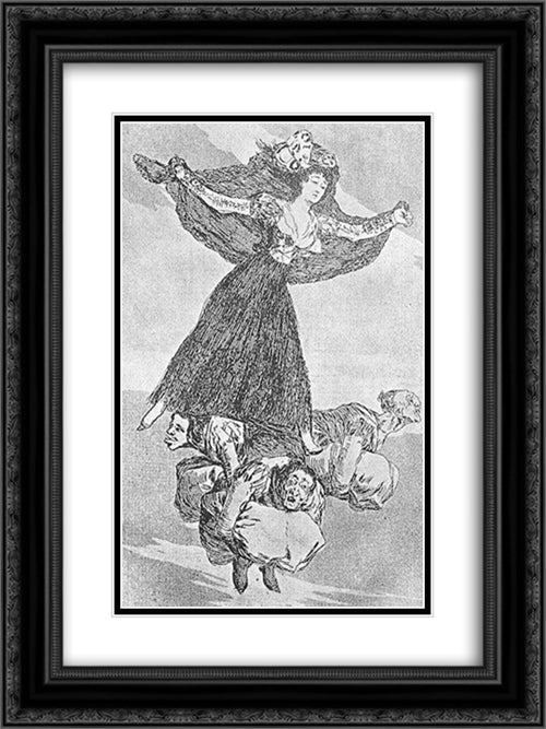 Caprichos - Plate 61: They are Flying 18x24 Black Ornate Wood Framed Art Print Poster with Double Matting by Goya, Francisco