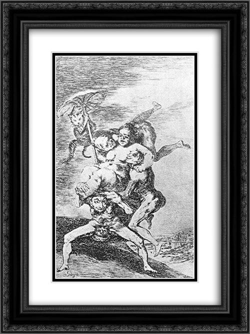 Caprichos - Plate 65: Where is Mama Going? 18x24 Black Ornate Wood Framed Art Print Poster with Double Matting by Goya, Francisco