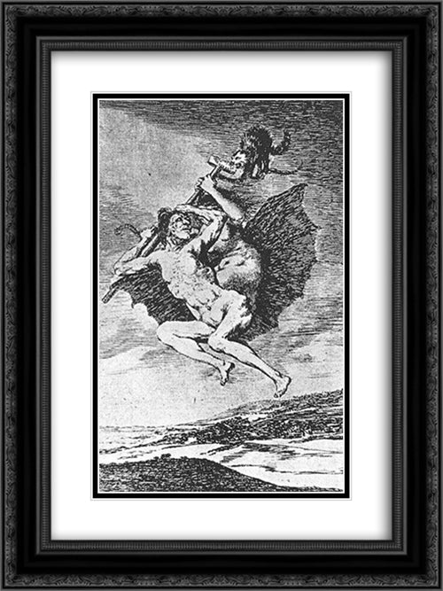 Caprichos - Plate 66: Up They Go 18x24 Black Ornate Wood Framed Art Print Poster with Double Matting by Goya, Francisco