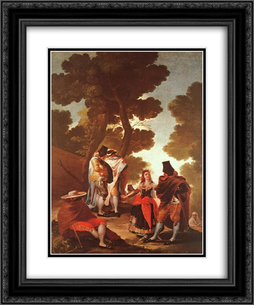 The Maja and the Masked Men 20x24 Black Ornate Wood Framed Art Print Poster with Double Matting by Goya, Francisco