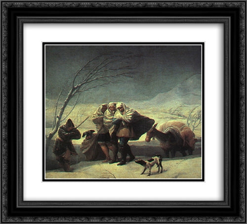 Winter 22x20 Black Ornate Wood Framed Art Print Poster with Double Matting by Goya, Francisco